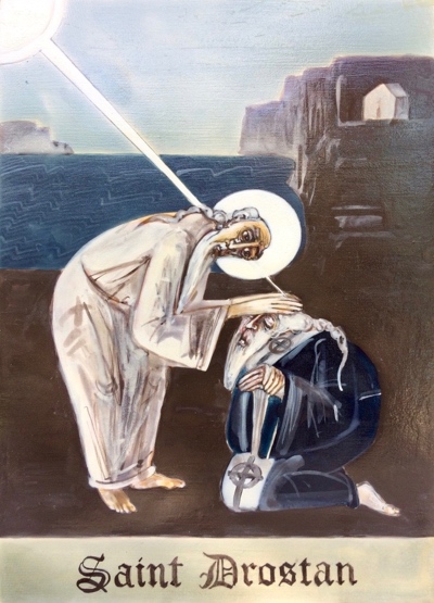 Icon of Saint Drostan healing the priest Symeon